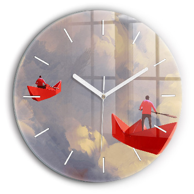 Ceas de sticlă pe perete rotund Nave de hârtie