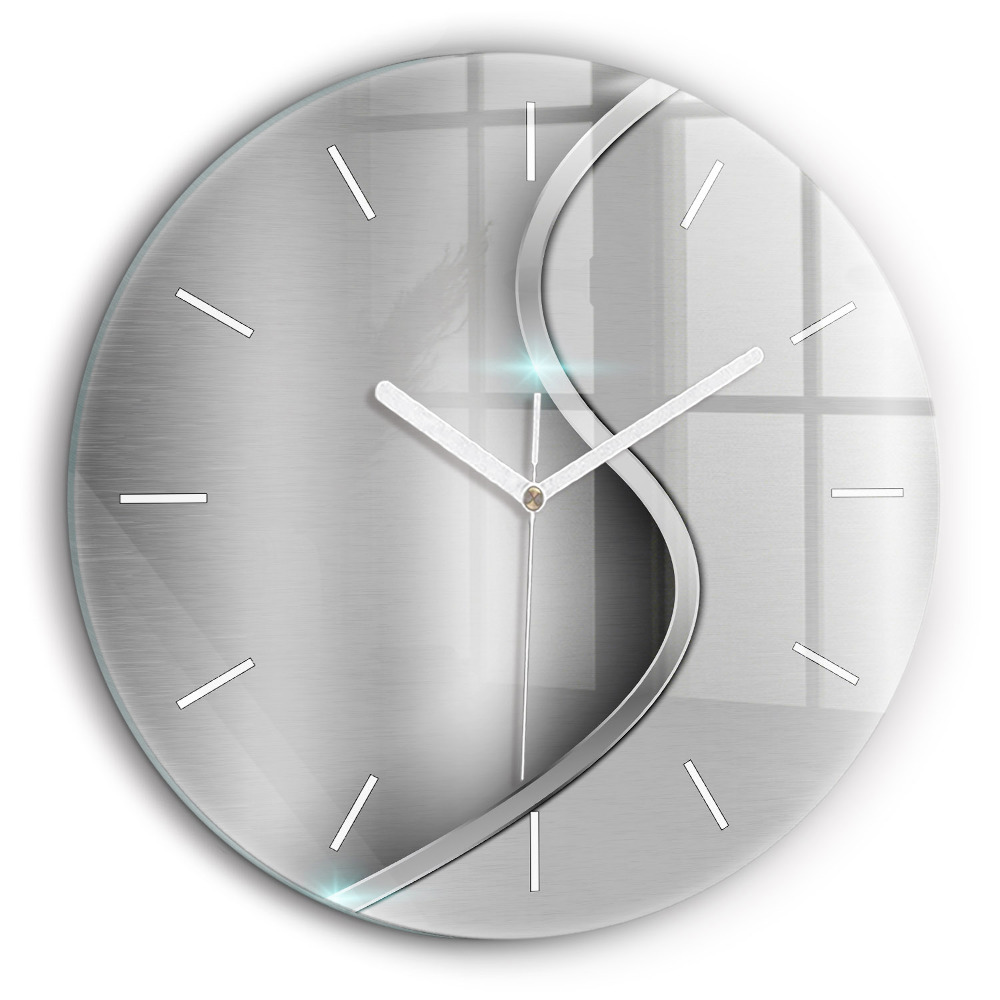 Ceas rotund de perete din sticlă Abstracția metalului gri