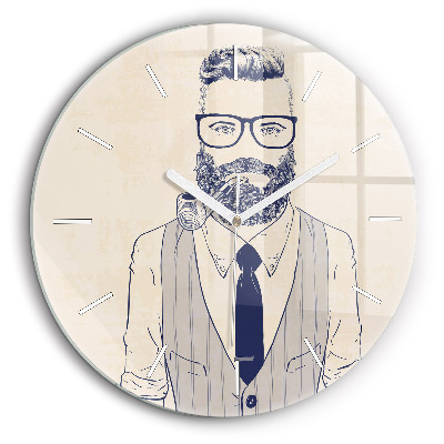 Ceas perete din sticlă rotund Bărbat cu barbă