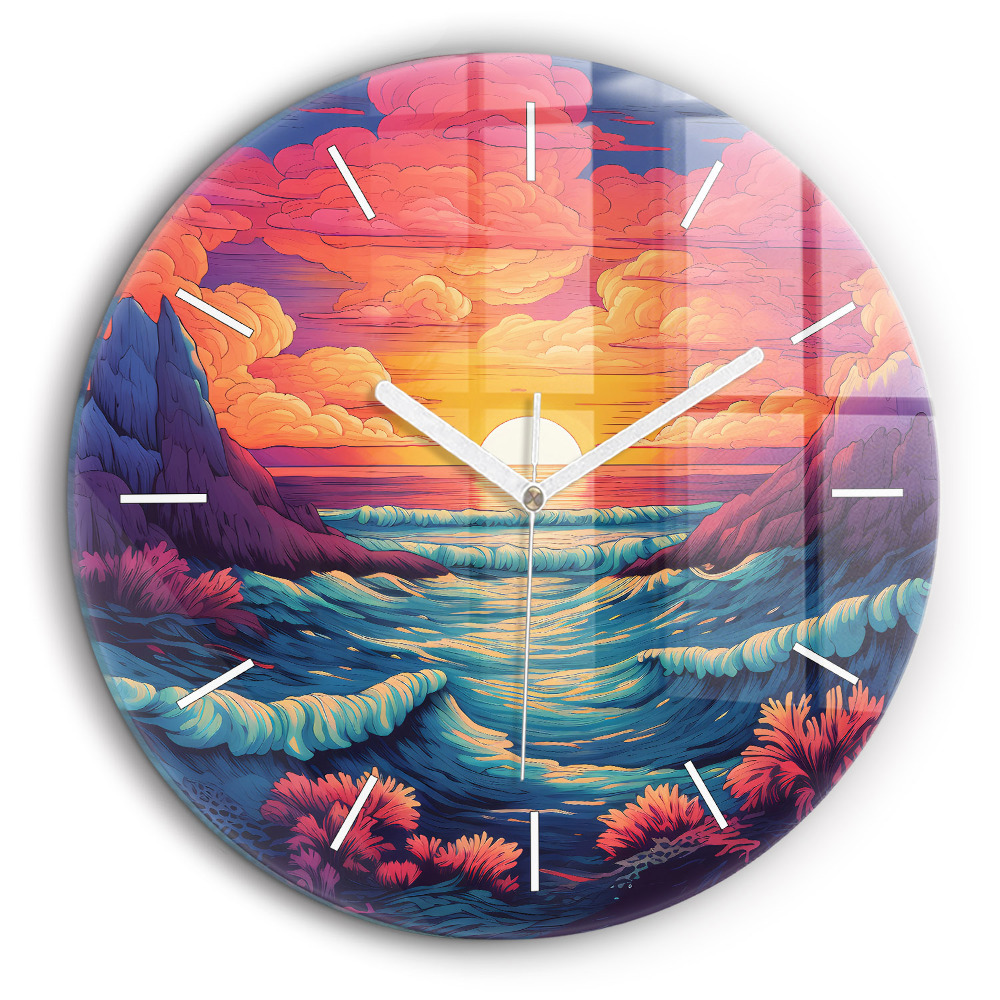 Ceas din sticlă rotund Oceanul și cerul de poveste