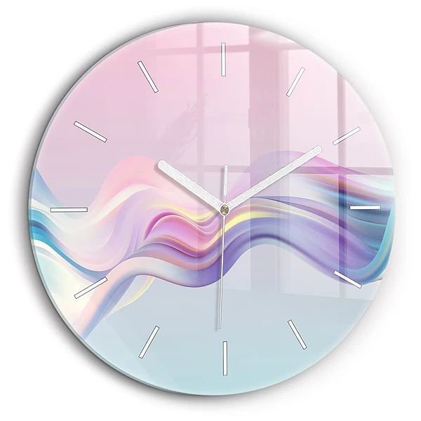 Ceas rotund de perete din sticlă Abstracția valului pastel