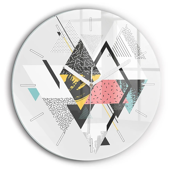 Ceas rotund de perete din sticlă Model geometric