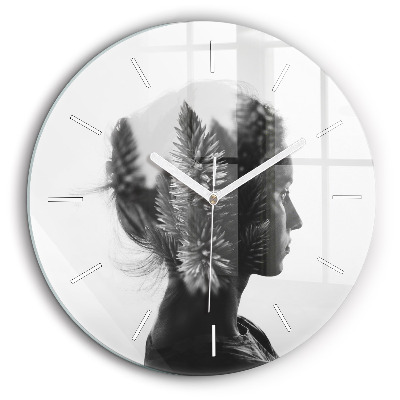 Ceas perete din sticlă rotund Portretul unei femei