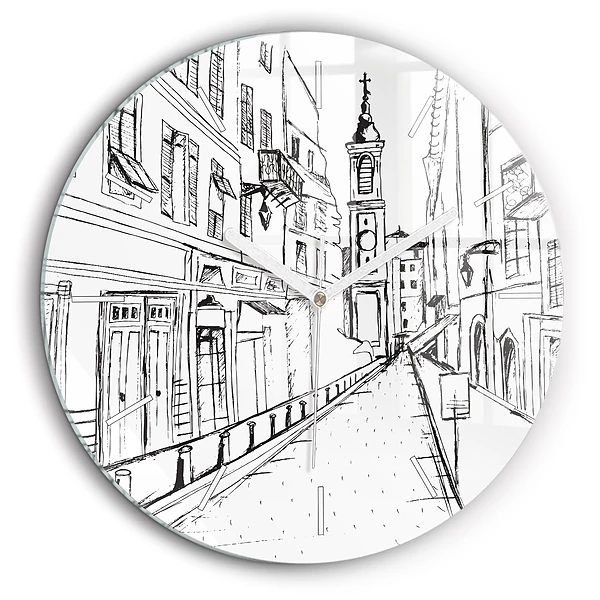Ceas perete din sticlă rotund Desen al orașului Provence