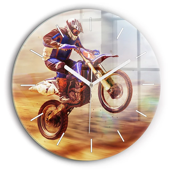 Ceas de sticlă pe perete rotund Motocross Enduro