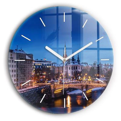 Ceas perete din sticlă rotund Panorama orasului Plzen