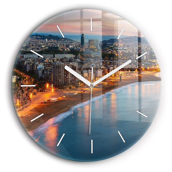 Ceas rotund de perete din sticlă Plaja din Barcelona