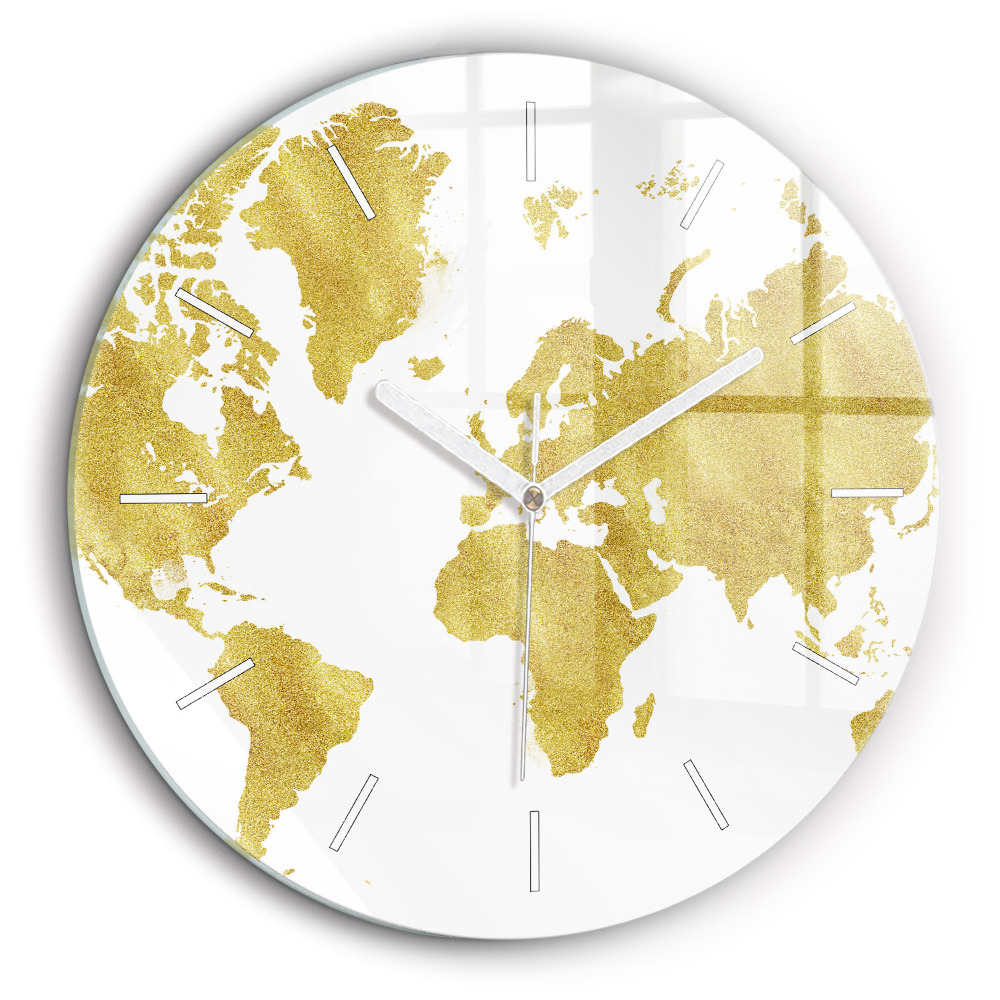Ceas de sticlă pe perete rotund Harta lumii aurii
