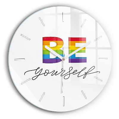 Ceas perete din sticlă rotund Inscripția Fii tu însuți