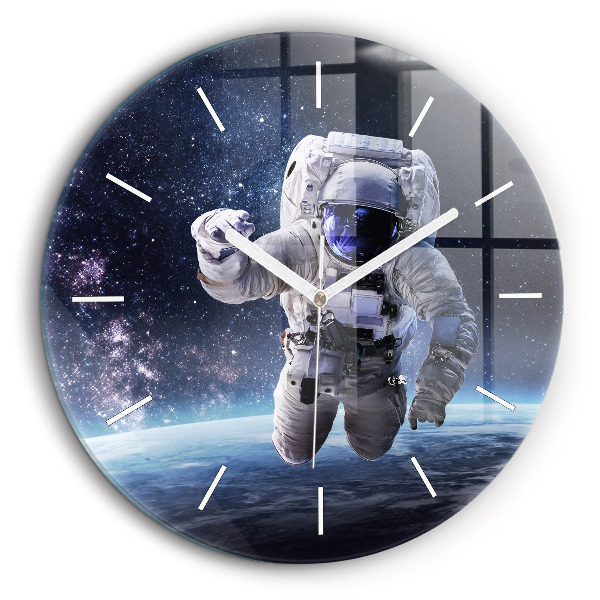 Ceas rotund de perete din sticlă Astronaut deasupra pământului