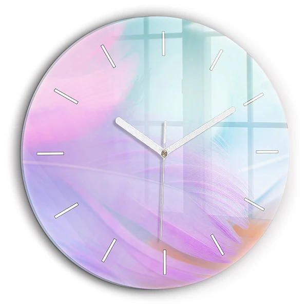 Ceas din sticlă rotund Pene colorate