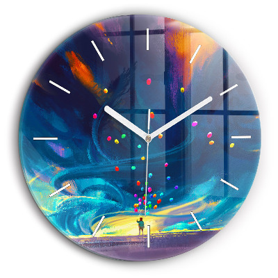 Ceas rotund de perete din sticlă Copil și baloane