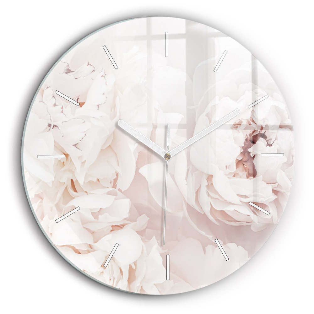Ceas perete din sticlă rotund Flori de bujor