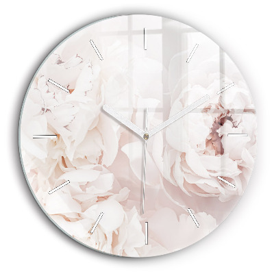 Ceas perete din sticlă rotund Flori de bujor