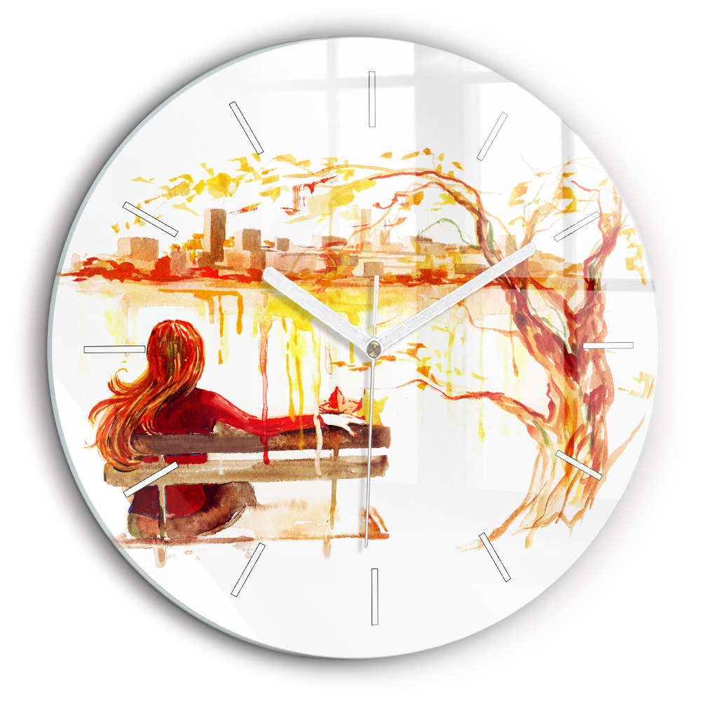 Ceas rotund de perete din sticlă Peisaj de toamnă