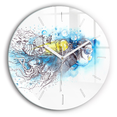 Ceas perete din sticlă rotund Viața subacvatică a peștilor