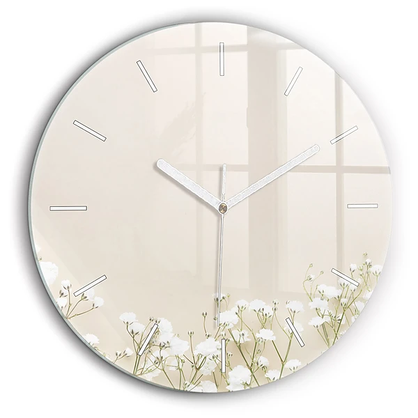 Ceas perete din sticlă rotund Flori de gypsophila înflorite