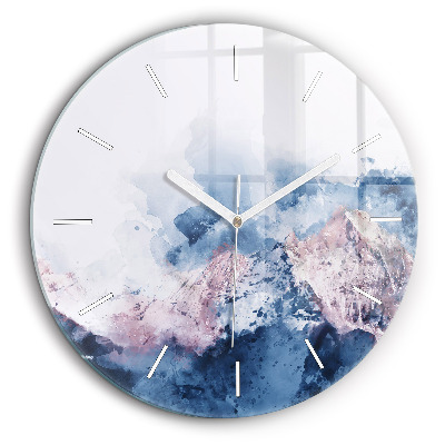 Ceas perete din sticlă rotund Lanțuri muntoase abstracte