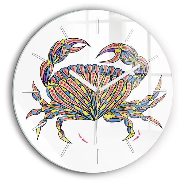 Ceas de sticlă pe perete rotund Crab etnic