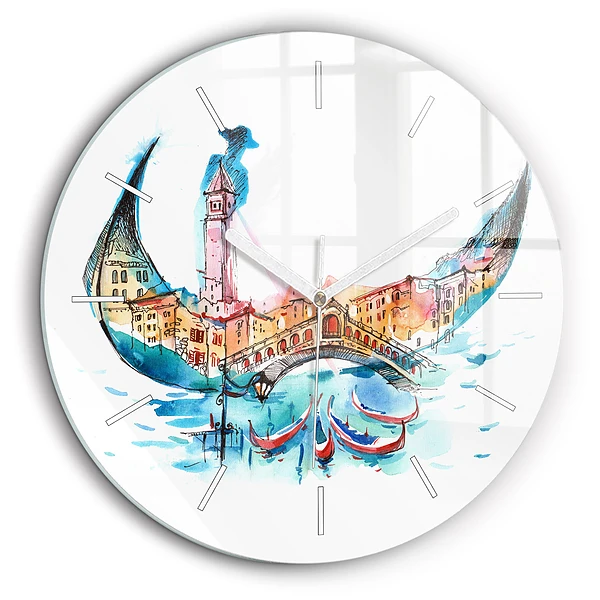 Ceas de sticlă pe perete rotund Italia - Gondola venețiană