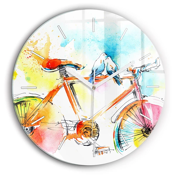 Ceas rotund de perete din sticlă Bicicleta pictata