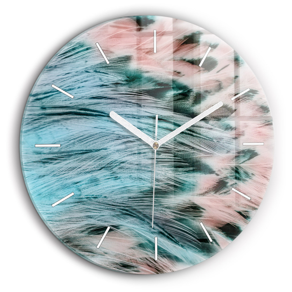 Ceas de sticlă pe perete rotund Pene colorate