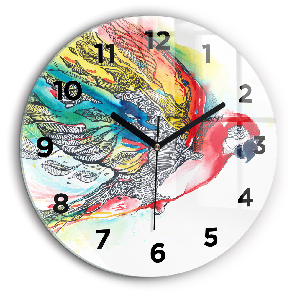 Papagal colorat în zbor Ceas perete din sticlă rotund