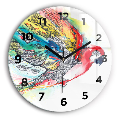 Papagal colorat în zbor Ceas perete din sticlă rotund