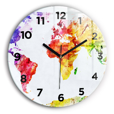 Harta lumii acuarela Ceas perete din sticlă rotund