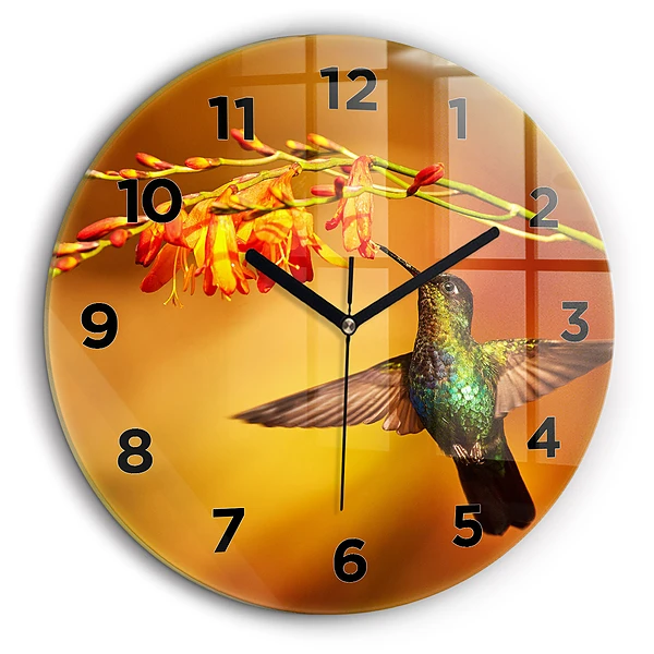 Pasăre colibri Ceas rotund de perete din sticlă
