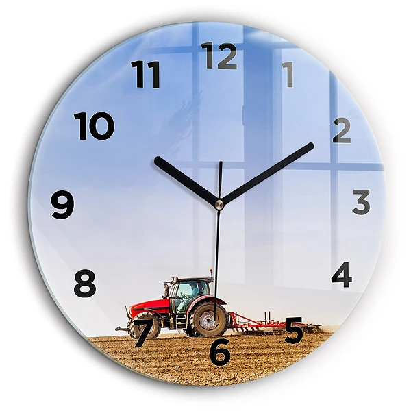 Fermier într-un tractor Ceas perete din sticlă rotund
