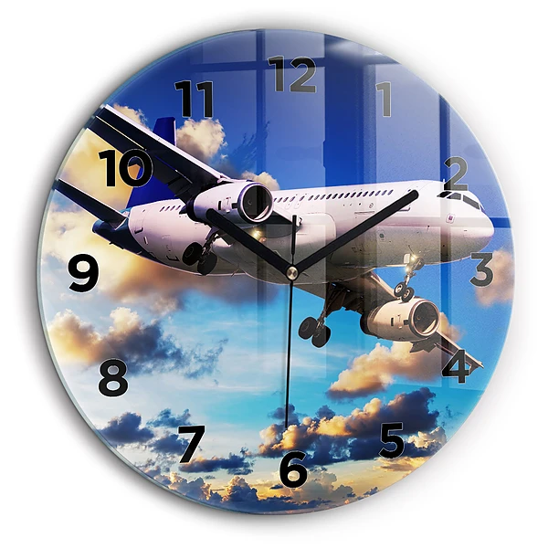 Avion în nori Ceas perete din sticlă rotund