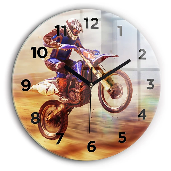 Motocross Enduro Ceas de sticlă pe perete rotund