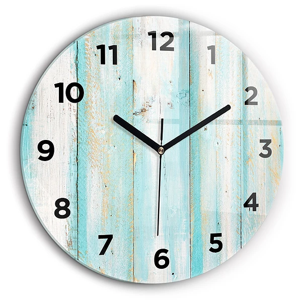 Placi albastre Ceas rotund de perete din sticlă