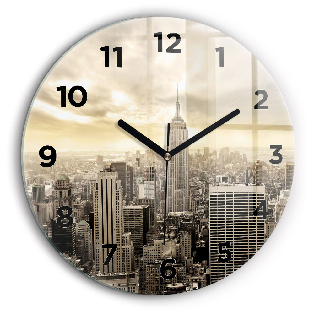 Zgârie-nori din New York Ceas perete din sticlă rotund