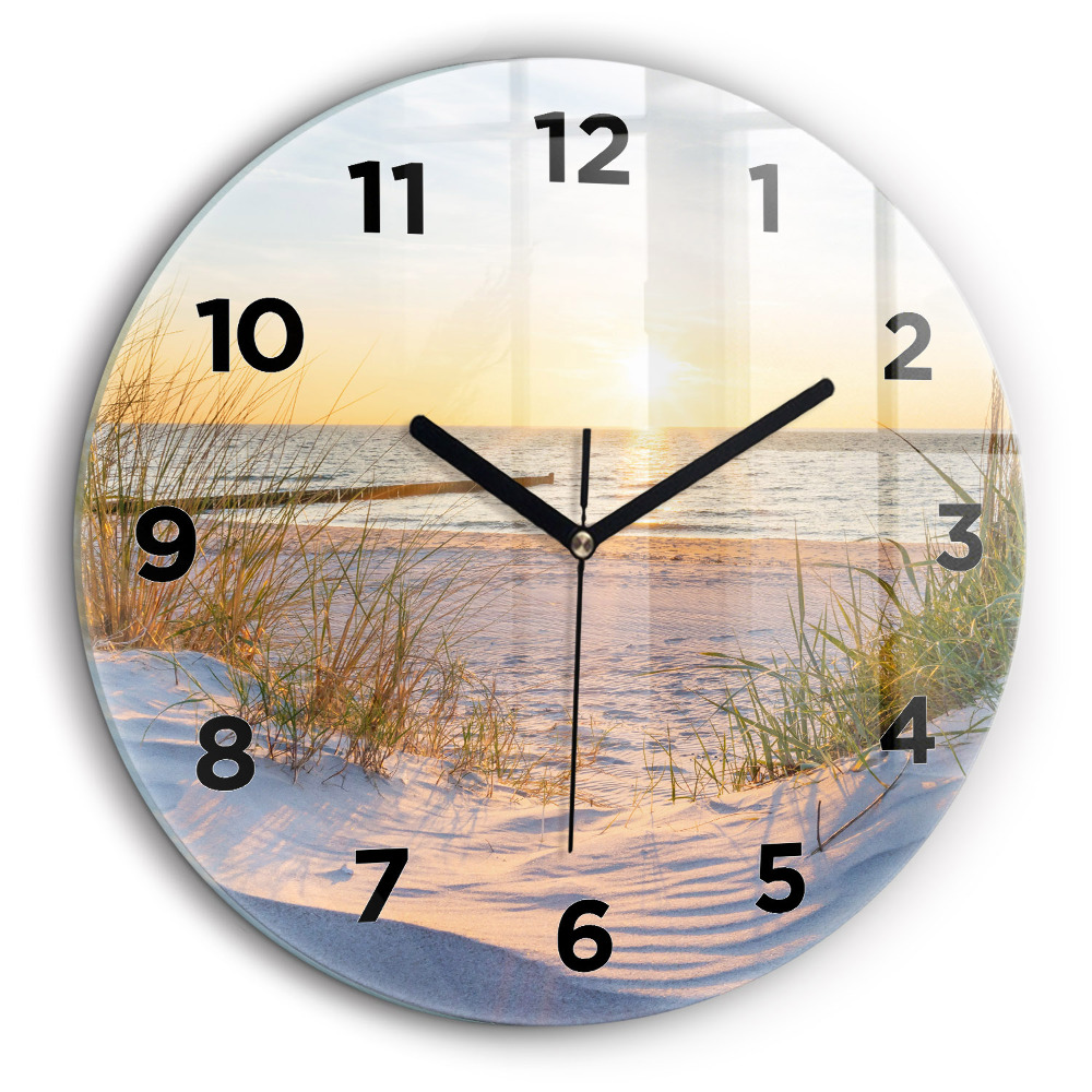 Apus de soare pe malul mării Ceas perete din sticlă rotund