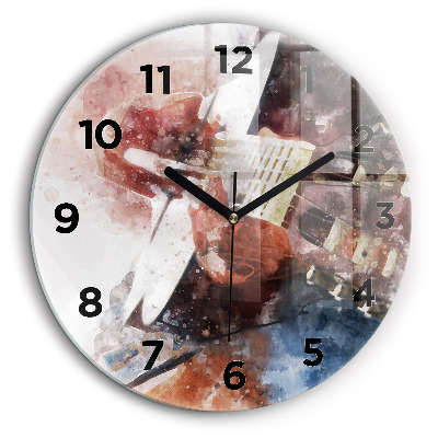 Vizualizare chitara Ceas perete din sticlă rotund