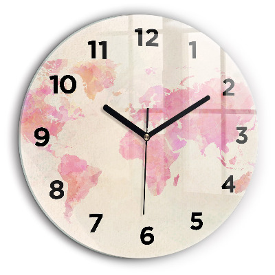 Harta lumii acuarela Ceas de sticlă pe perete rotund