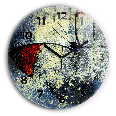 Stil vintage fluture Ceas perete din sticlă rotund