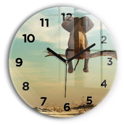 Elefant într-un copac Ceas din sticlă rotund