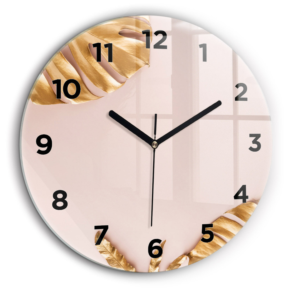 Frunze tropicale aurii Ceas rotund de perete din sticlă