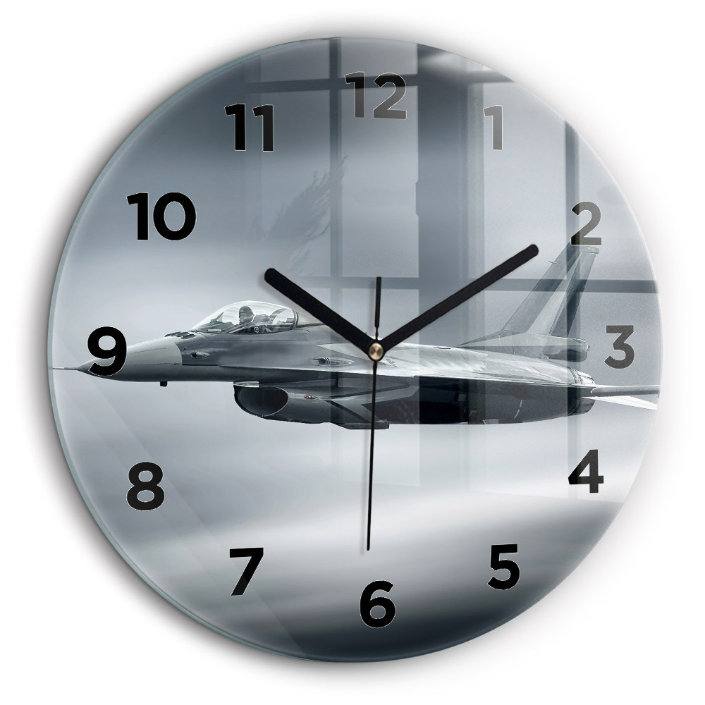 Avion militar Ceas rotund de perete din sticlă