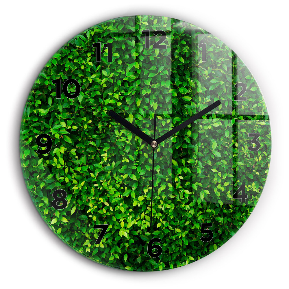 Frunze de gard viu Ceas de sticlă pe perete rotund