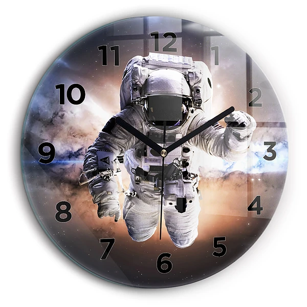 Astronaut în spațiu Ceas perete din sticlă rotund