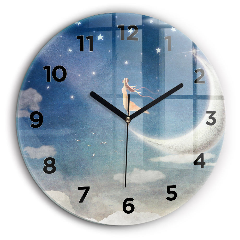 Fata pe luna Ceas perete din sticlă rotund