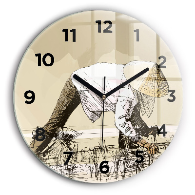 Femeie care culege orez Ceas de sticlă pe perete rotund