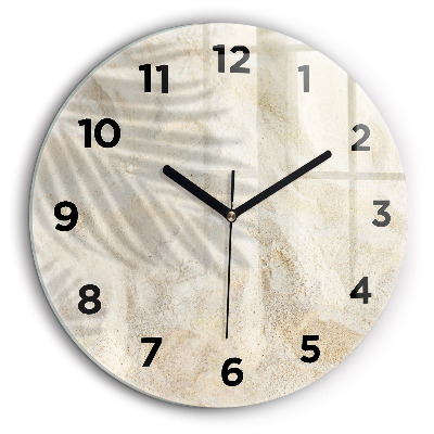 Umbra unui palmier în nisip Ceas de sticlă pe perete rotund