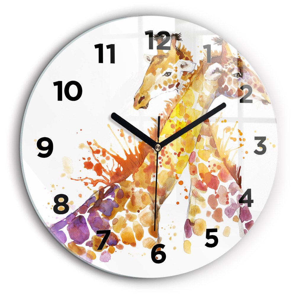 Girafă – acuarelă Ceas perete din sticlă rotund