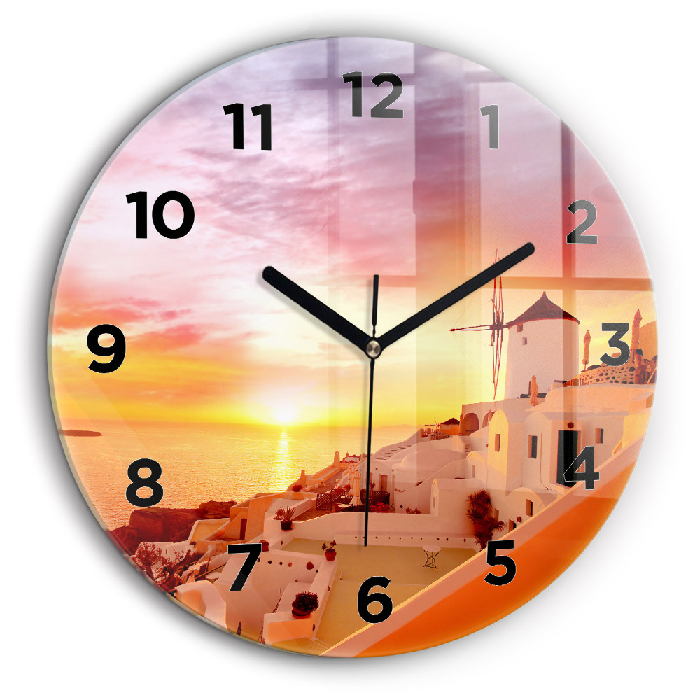 Veche moară de vânt din Santorini Ceas perete din sticlă rotund