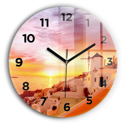 Veche moară de vânt din Santorini Ceas perete din sticlă rotund
